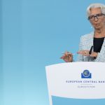 La presidenta del BCE, Christine Lagarde, en la rueda de prensa tras un Consejo de Gobierno. Foto: BCE.